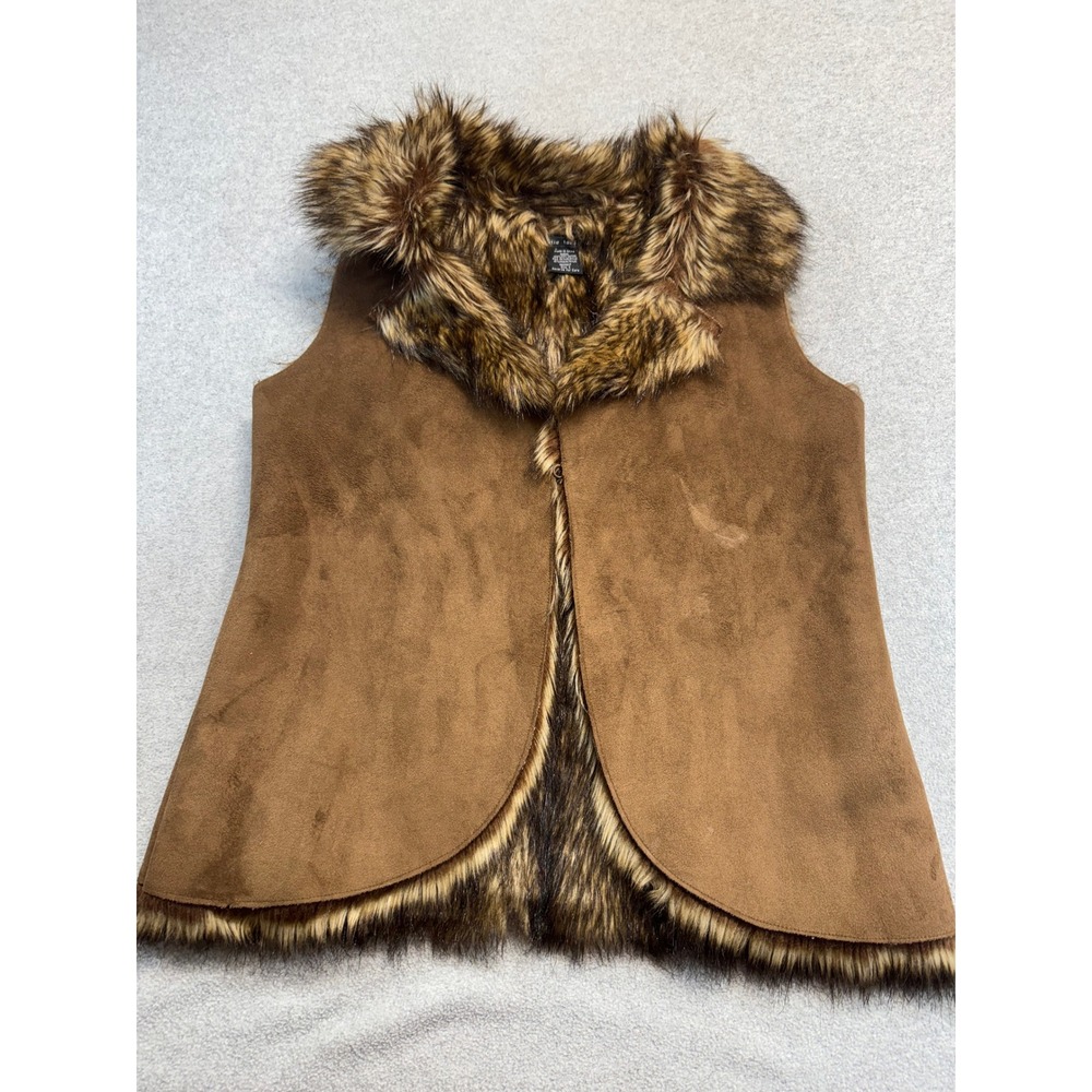 Katie Todd‎ Faux Suede Vest Womens Small Brown Faux Fur Trim Boho Western